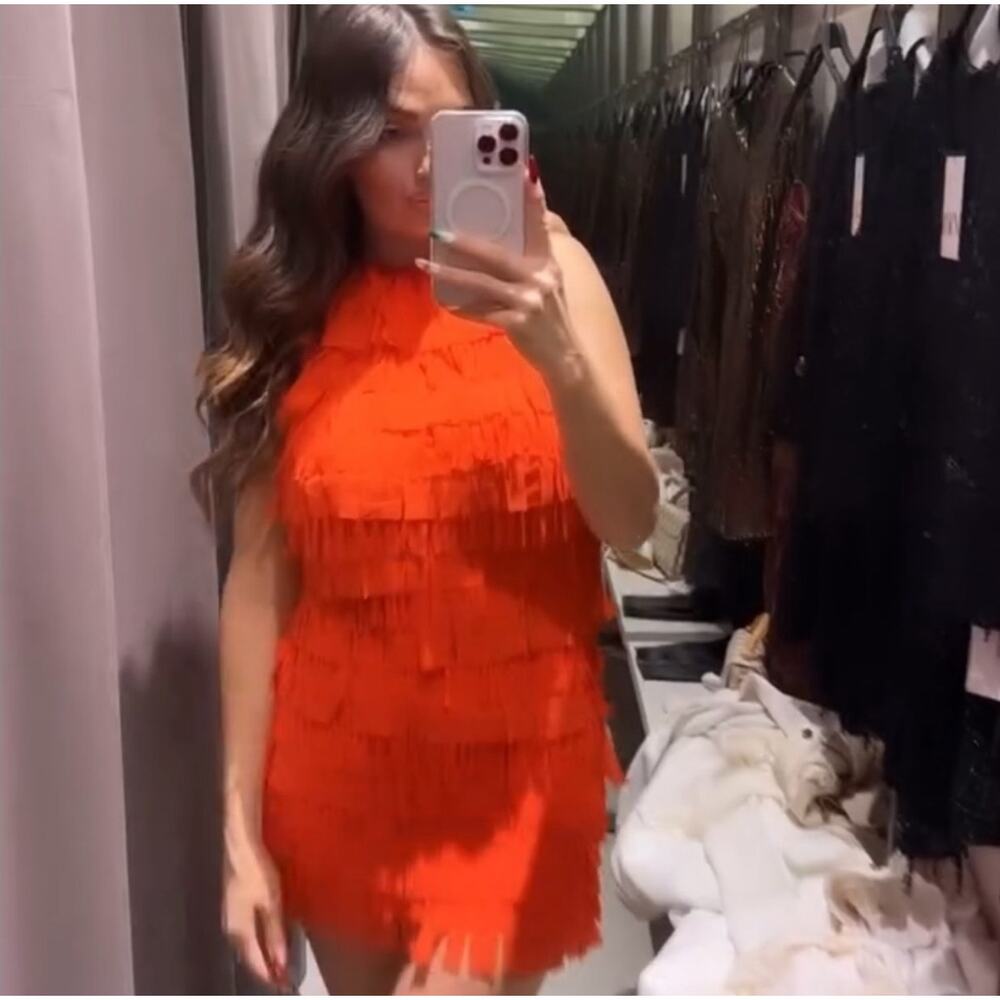 ZARA BLOGGER FAVORITE FRINGED TULLE HALTER DRESS - Picture 5 of 13